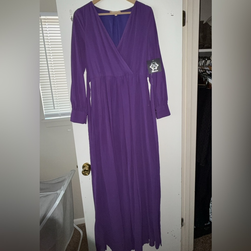 Elegant Long Sleeve Purple Maxi Dress